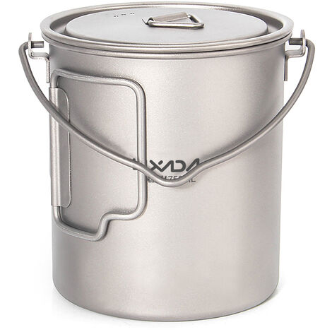 Lixada Titanium Water Mug 750 ml with Foldable Handles and Lid with Steams Dish for Camping Hiking Cooking Picnic 