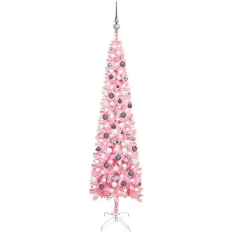 Slim Christmas Tree with LEDs&Ball Set Pink 210 cm