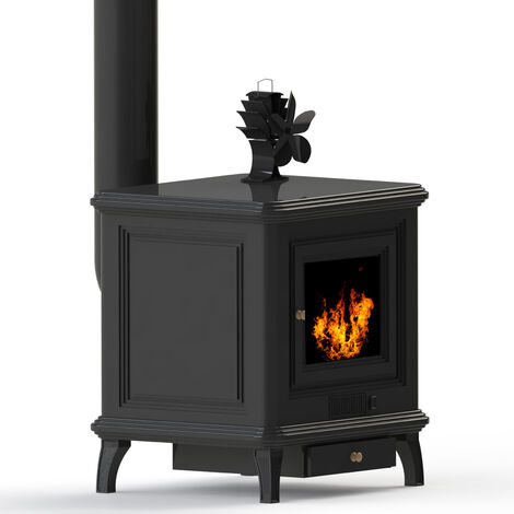 Heat Powered Stove Fan 5-Blade Fireplace Fans Wood Log Burner Fan Silent Eco-friendly Heat Distribution,model:Black - Black