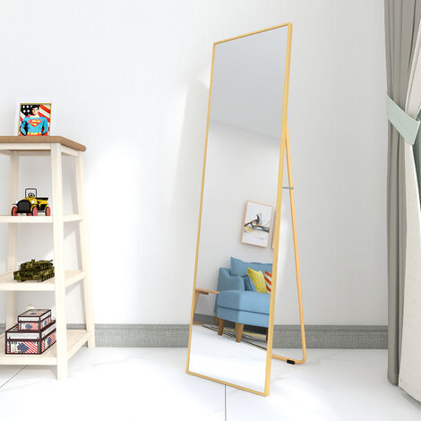 Full Length Mirror 140x40cm Free Standing, Hanging or Leaning, Large Floor Mirror with Gold Aluminum Alloy Frame for Living Room or Bedroom
