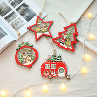 Christmas ornaments hollow wooden pendant creative with light ornaments