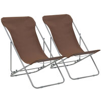 Folding Beach Chairs 2 pcs Steel and Oxford Fabric Brown