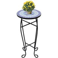 Mosaic Side Table Plant Table Blue White