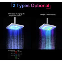 LED Rainfall Shower Head Square Shower Head Automatically Color-Changing Showerhead, Silver , Multiple Colors LED