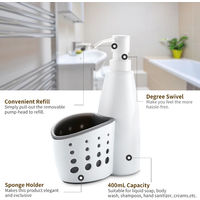 400mL Bathroom Soap Dispenser with Sponge Holder Kitchen Sink Countertop
