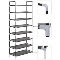 Shoe Rack with 8ShelveMetal and Non-woven Fabric Black