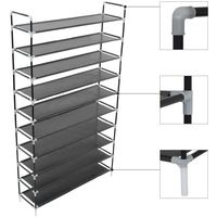 Shoe Rack with 10ShelveMetal and Non-woven Fabric Black