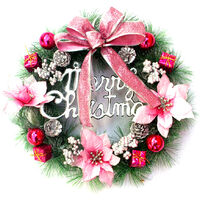 Christmas Wreath with Led String Light Garland Merry Christmas Front Door Wreath Artificial Plants, Pink - Pink