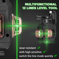 KKmoon 12lines multifunctional laser level instrument set, 3D, UK Plug, 220V, with one battery