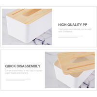 Tissue box, white, wooden lid square - wooden lid square