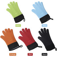 Thickened non-slip silicone gloves, high temperature resistant gloves, single pack for left and right hands, green - green