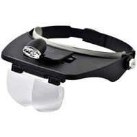 Headband Magnifier Head Magnifying Glasses Hands-Free Optical Professional Head-Worn LED Lighted Magnifier with 4 Detachable Lenses 1.2X 1.8X 2.5X 3.5X for Sewing Crafts Reading,model:Silver