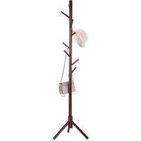 Rubberwood Wooden Floor Standing Clothes Hat Hall Tree Free Standing Hallstand Hatstand Hat Rack Coat Stand Holder with 8 Hooks,model:Coffee - model:Coffee
