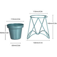 Flower Plant Pot with Stand Gold Metal Plant Pot with Gold Metal Stand for Herbs Orchids Cacti Succulents Indoor Outdoor Display Flower Holder for Garden and Home Dector,model:Blue