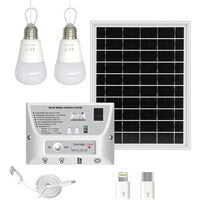 Portable Solar Lighting System Waterproof 5.5W Solar Panel 1W & 2W LED Bulbs 5000mAh Controller with Phone Charging Port Compatible with Android/ iOS/ Type-C Outdoor Bulb Lamps for Shed Patio Yard Camping Emergency Lighting,model:White White Light