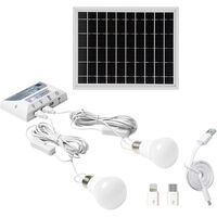 Portable Solar Lighting System Waterproof 5.5W Solar Panel 1W & 2W LED Bulbs 5000mAh Controller with Phone Charging Port Compatible with Android/ iOS/ Type-C Outdoor Bulb Lamps for Shed Patio Yard Camping Emergency Lighting,model:White White Light