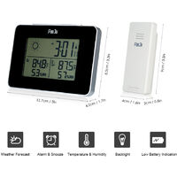 FanJu Battery Operated Wireless Digital Backlight LCD Weather Station Alarm Clock Indoor/Outdoor Thermometer Hygrometer Clock with Snooze Function