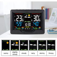 Wireless Weather Forecast Station Clock RF Indoor Outdoor Color Screen Clock with RF Transmitter Digital Temperature and Humidity Detection Electronic Table Clock with Alarm Snooze Mold Risk,model:Black