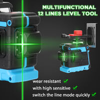 KKmoon Multifunctional 12 Lines Laser Level Tool Vertical Horizontal Crosslight with Self-leveling Function,model:Multicolor UK Plug