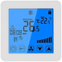 200-230V Programmable Thermostat Air Conditioner 2-pipe 4-pipe Temperature Controller LCD Touch Screen Air Heating Condition Temp Control Underfloor 3A 7-Day 4-Period Programming Backlight White