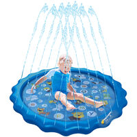 67in Sprinkler for Kids Outdoor Wading Splash Swimming Mat Pool Pad Inflatable Water Toys for Learning with Animals Alphabet,model:Blue