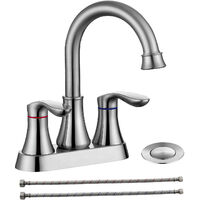Two Handle Kitchen Faucets High Arc Bathroom Basin Sink Faucets Ceramic Valve Brushed Finished 360 Degree Swivel Water Tap with Drain Stopper Hoses,model:Silver