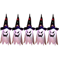 5PCS Halloween Witch Hat Hanging Light Ghost Wizard Hat Shaped LED Ghost Lamp Battery-Powered Hanging Flashing Witch Ghost Light Garden Decorative Ghost Lights for Halloween Party Bar Outdoor Decor,model:Multicolor
