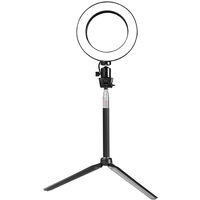 DC5V 5W 64 LED Ring Light Round Selfie Camera Lamp with Telescopic Tripod/ Cellphone Holder/ BT Connected Remote Control 200MM Diameter Width USB Powered Operated 10 Levels Adjustable Brightness Dimmable/ Color Temperature Changing/ 360¡ã Rotatable Illumi