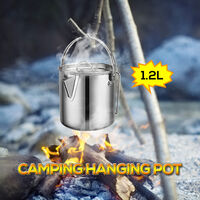 1.2L Outdoor Hanging Pot Stainless Steel Camp Cup Camping Soup Coffee Pot Foldable Handle Water Kettle with Cover,model: Pot