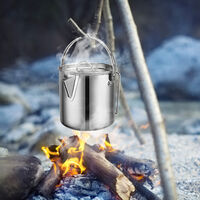 1.2L Outdoor Hanging Pot Stainless Steel Camp Cup Camping Soup Coffee Pot Foldable Handle Water Kettle with Cover,model: Pot
