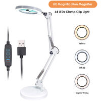 Magnifying Glass Magnifier with 64 LEDs Desk Light Table Lamp 8X Magnification 10 Levels Adjustable Brightness Dimmable 3 Colors Temperature Changing USB Powered Operated with Foldable Bendable Flexible Bracket Holder Rotatable Lighting Angle for Printing