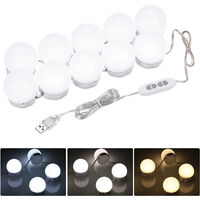 LEDs Vanity Mirror Lights Kit with 10 Light Bulbs 3 Color Modes & Dimmable 10 Brightness Levels USB Powered Mirror String Light for Makeup Dressing Table,model:White
