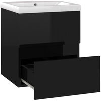 Sink Cabinet with Built-in Basin High Gloss Black Chipboard