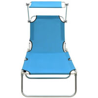 Folding Sun Lounger with Canopy Steel Turquoise and Blue