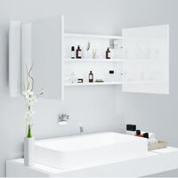 LED Bathroom Mirror Cabinet High Gloss White 100x12x45cm