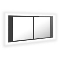 LED Bathroom Mirror Cabinet High Gloss Grey 100x12x45 cm