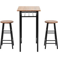 3 Pieces Bar Table Set, Modern Pub Table and Chairs Dining Set, Kitchen Counter Height Dining Table Set with 2 Bar Stools, Built in Storage Layer, Easy Assemble, Brown