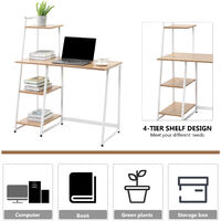 Computer Desk With 4 Tier Storage Shelves Desk Table Student Study Table with Bookshelf Writing Desk PC Laptop Table for Small Spaces Home Office Workstation