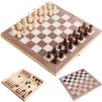 3-in-1 Multifunctional Wooden Chess Set Folding Chessboard Game Travel Games Chess Checkers Draughts and Backgammon Set Entertainment Educational Toys,model:Beige 30x30cm