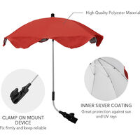 Sunshade Umbrella UV Rays Protection Parasol Rain Canopy Cover Clamp-On Shade Umbrella for Baby Stroller,model:Red