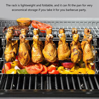 Set of 4 Foldable Chicken Leg Wing Rack 14 Slots Stainless Steel Roaster Stand Portable Chicken Drumstick Rack with Drip Tray Brush Food Tongs for Gill Smoker Oven BBQ Picnic,model: Set of 4