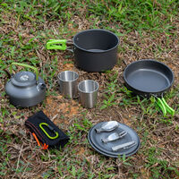 Camping Cookware Set Lightweight Portable Pan Kettle Cups Spoon Fork Cutter for Picnic Hiking,model:Green