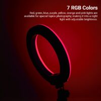8 Inch Dimmable Selfie Ring Light USB Powered Desk Lamp LED Ring Light Nightlight with Flexible Tripod Stand 10 Brightness Level Warm/Neutral/Cold Light Mode 7 RGB Colors for Photography Portraits Photo Shoot Makeup,model:Black