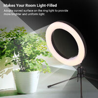 8 Inch Dimmable Selfie Ring Light USB Powered Desk Lamp LED Ring Light Nightlight with Flexible Tripod Stand 10 Brightness Level Warm/Neutral/Cold Light Mode 7 RGB Colors for Photography Portraits Photo Shoot Makeup,model:Black
