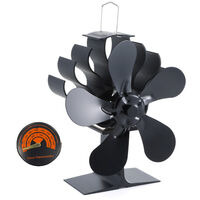 Fireplace Heat Powered Stove Fan Total 5 Blades Aluminum Alloy Wood Stove Fans Silent Eco-friendly with a Magnetic Stove Thermometer for Home Fireplace Efficient Heat Distribution,model:Black - Black