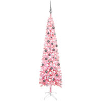 Slim Christmas Tree with LEDs&Ball Set Pink 210 cm