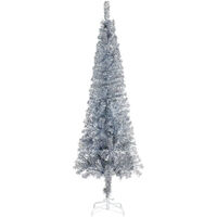 Slim Christmas Tree with LEDs&Ball Set Silver 210 cm