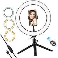 10 Inch LED Ring Light with Tripod Stand Phone Holder Remote Control 3200K-5500K Dimmable Table Camera Light Lamp 3 Light Modes & 10 Brightness Level for YouTube Video Photo Studio Live Stream Portrait Makeup Photography,model: 10inch