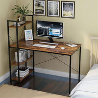 Computer Desk with 4 Tier Storage Shelves Study Table with Bookshelf for Small Spaces Home Office Workstation, Rustic Brown