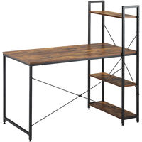 Computer Desk with 4 Tier Storage Shelves Study Table with Bookshelf for Small Spaces Home Office Workstation, Rustic Brown